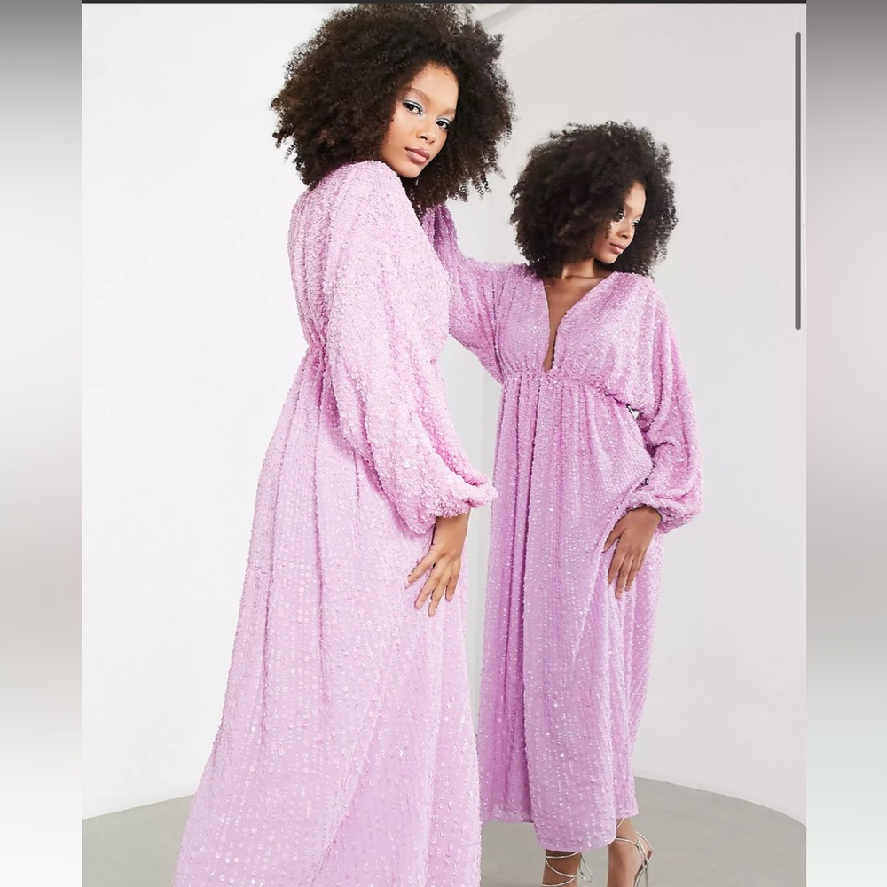ASOS EDITION embellished gathered waist midi dress in pink
